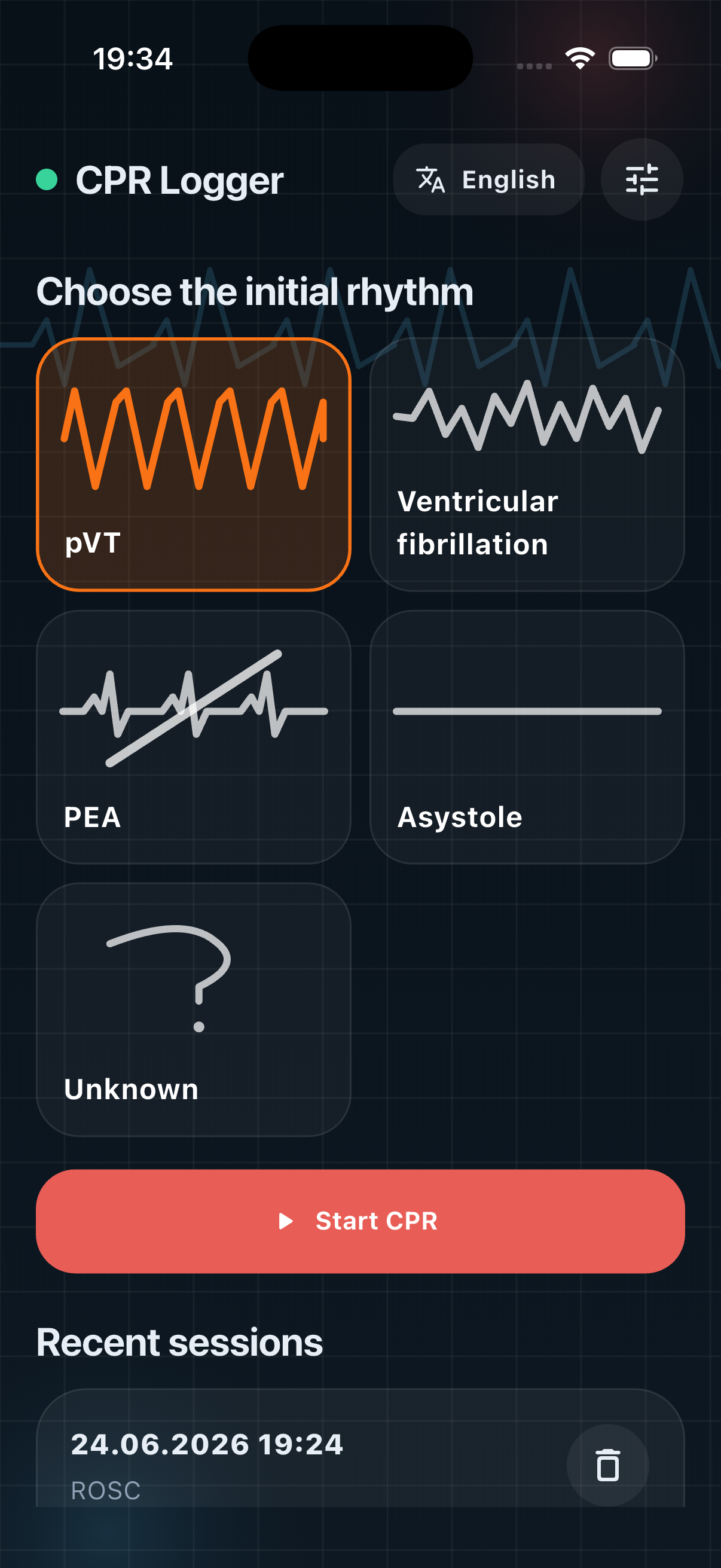 Initial rhythm selection screen
